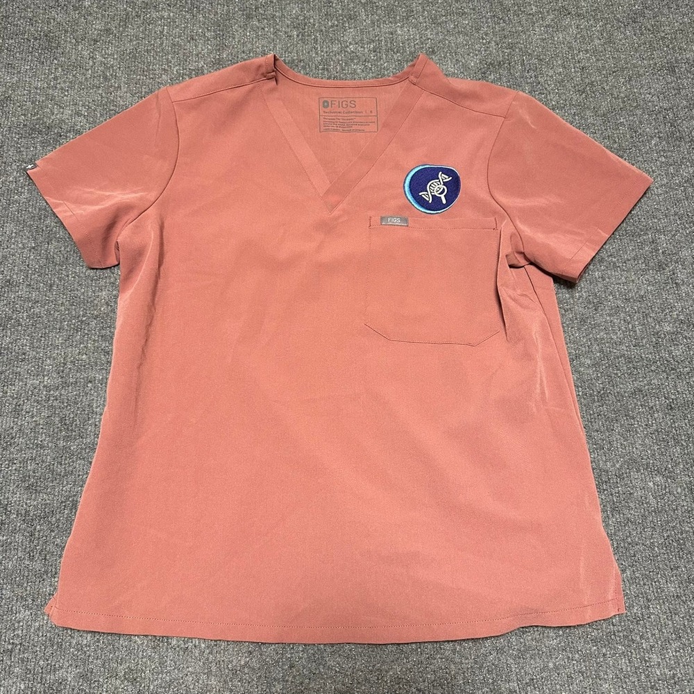 FIGS Technical Collection Women Small Clay V-Neck Scrub Top DNA Patch